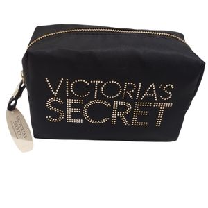Victoria's Secret Black Makeup Bag Bling Print Cosmetics Pouch Travel Case Small